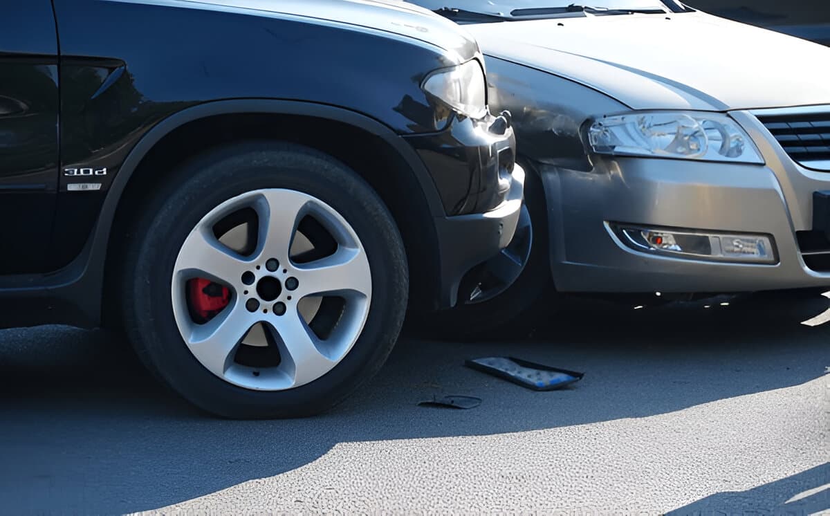 Traffic accident. Wrecked car. Car crash accident on street