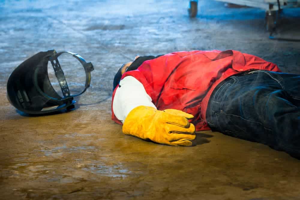 Welder fainting in factory accident